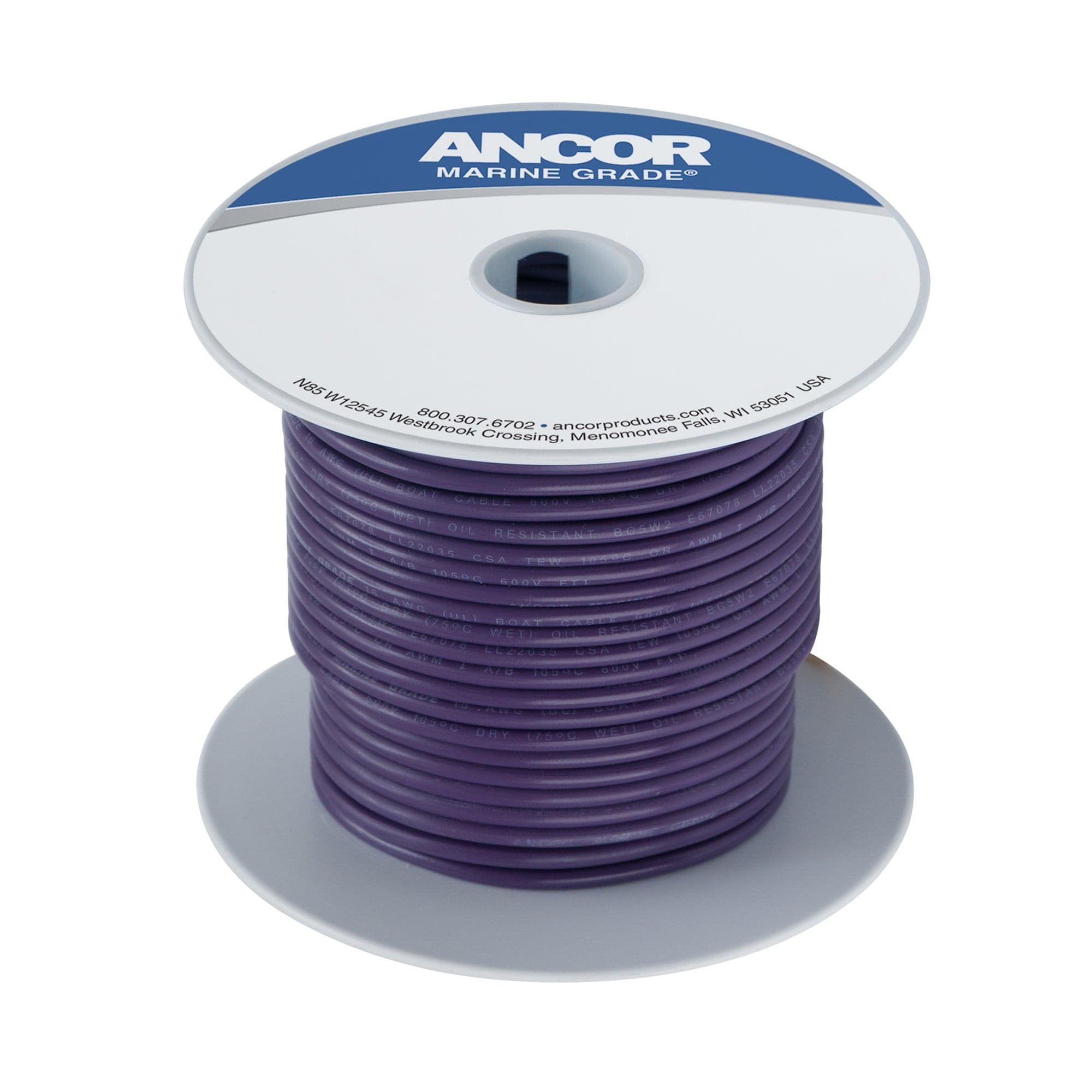 Ancor 100750 Tinned Copper Wire, 18 AWG (0.8mm²), Purple, 500ft