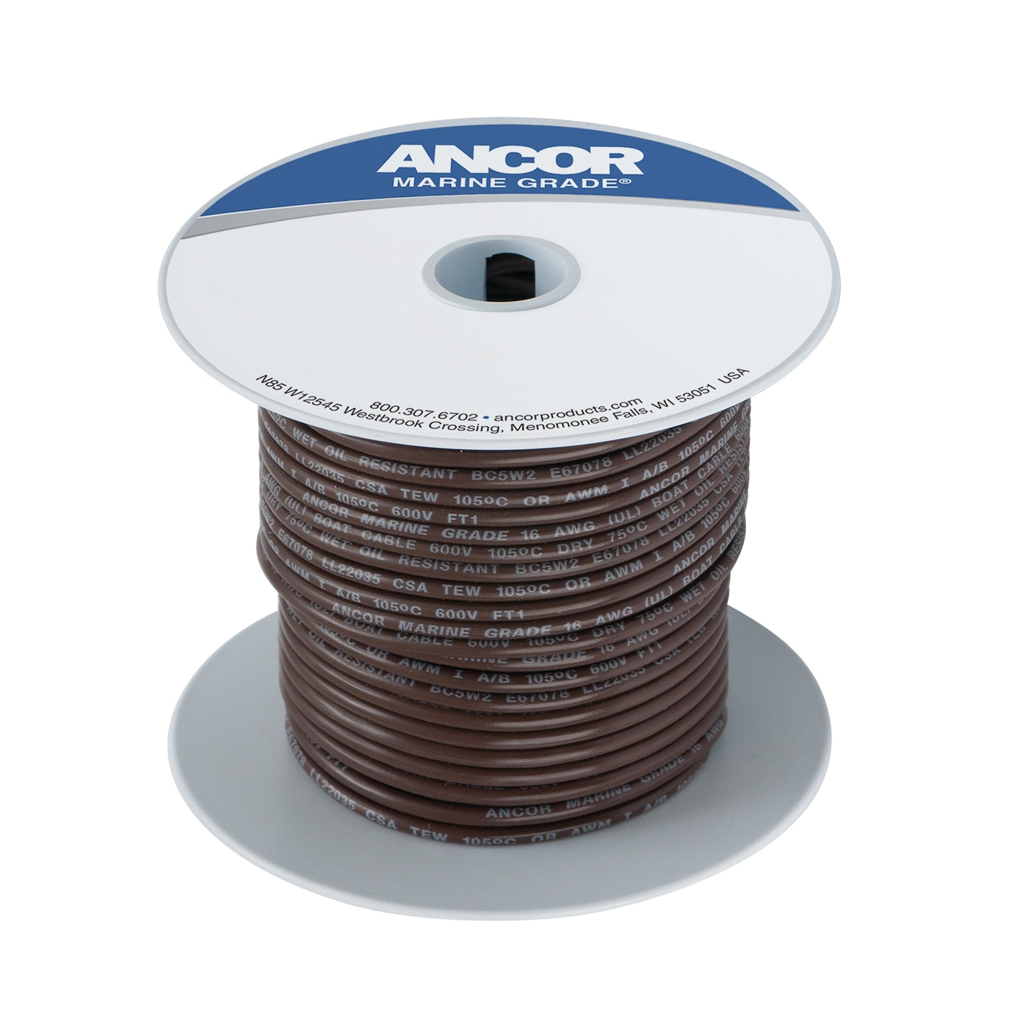 Tinned Copper Wire, 10 AWG 5mm², Brown- 500ft - Ancor Marine 108250