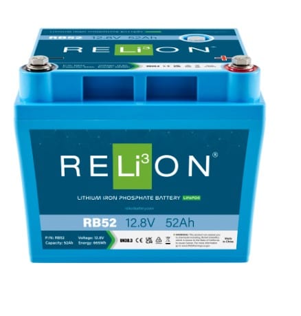 RELiON RB52 12V 52Ah Deep Cycle Lithium Battery