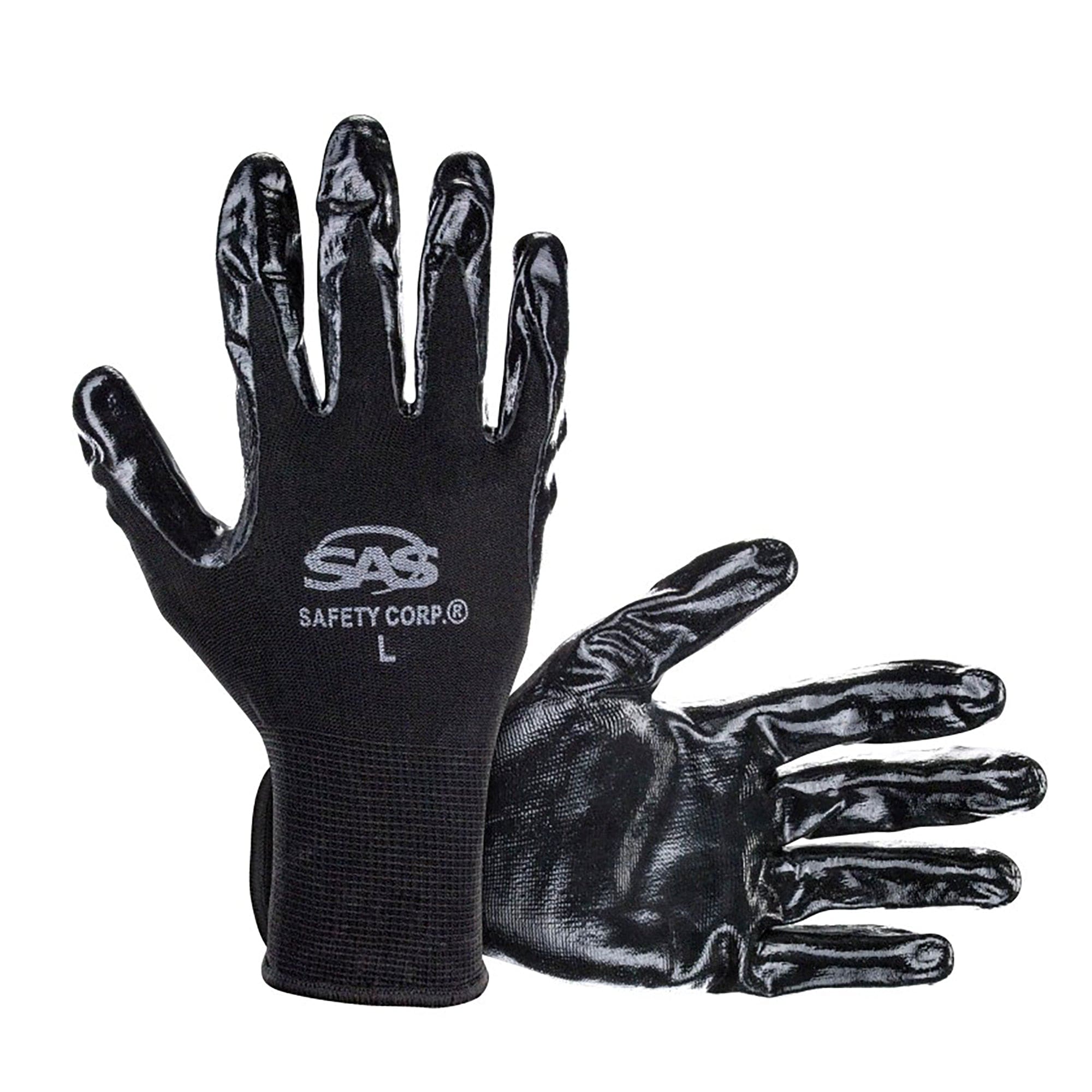 PawZ Black Nylon Knit Shell Gloves - Nitrile Palm Coating - Large SAS Safety 640-1909