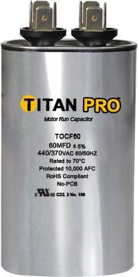 70+7.5 MFD 440/370V Round Capacitor Titan Pro TRCFD7075