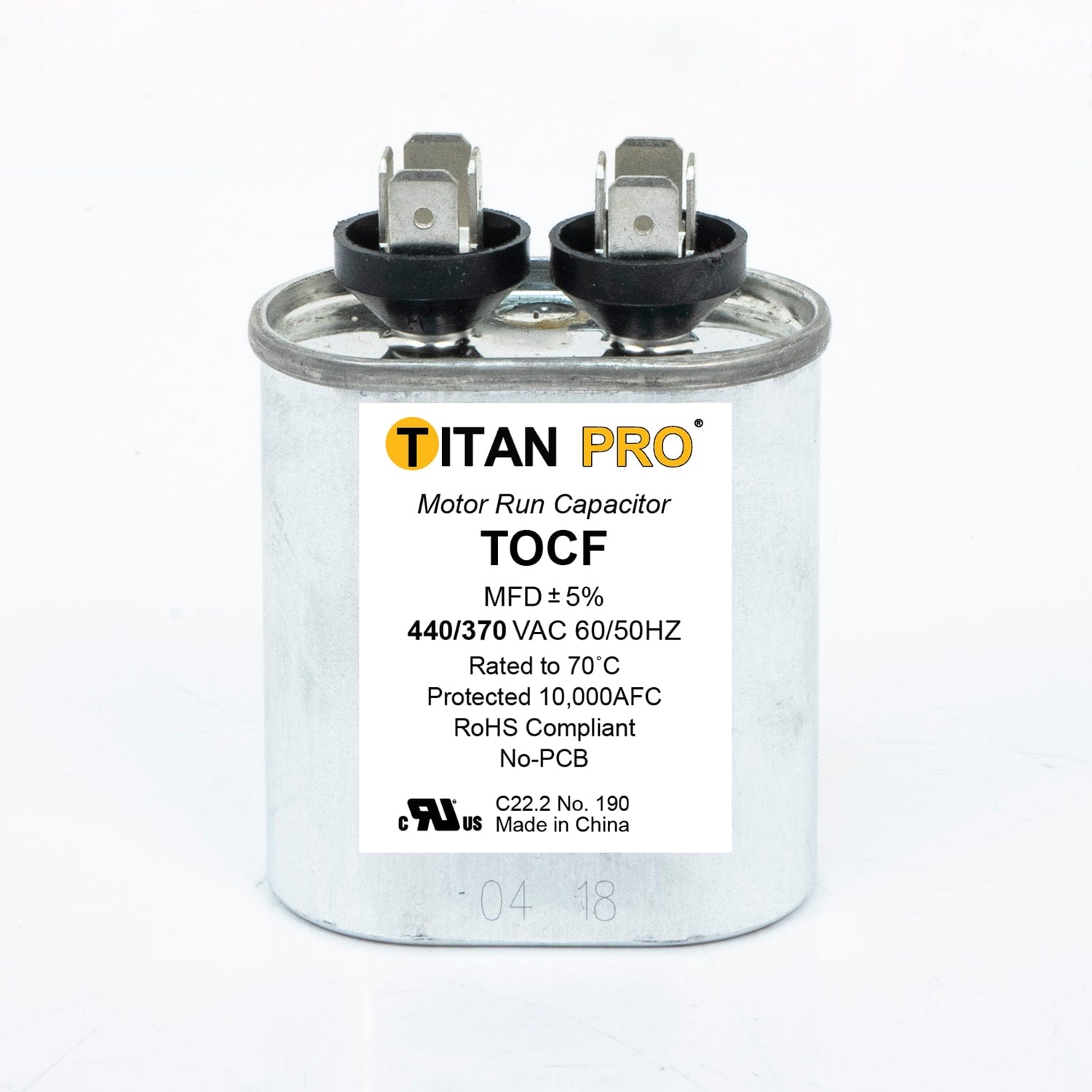 Century TOCF7.5 Titan Pro Run Capacitor 7.5 MFD 440/370 Volt Oval