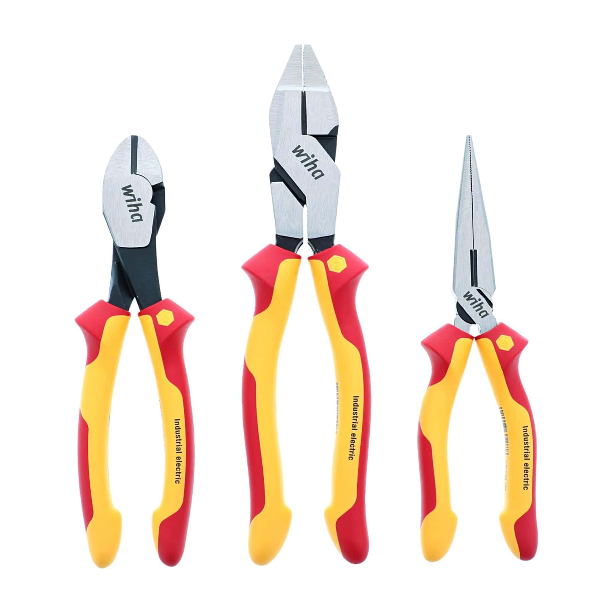 3 Piece Insulated Industrial Grip Pliers & Cutters Set Wiha Tools 32968