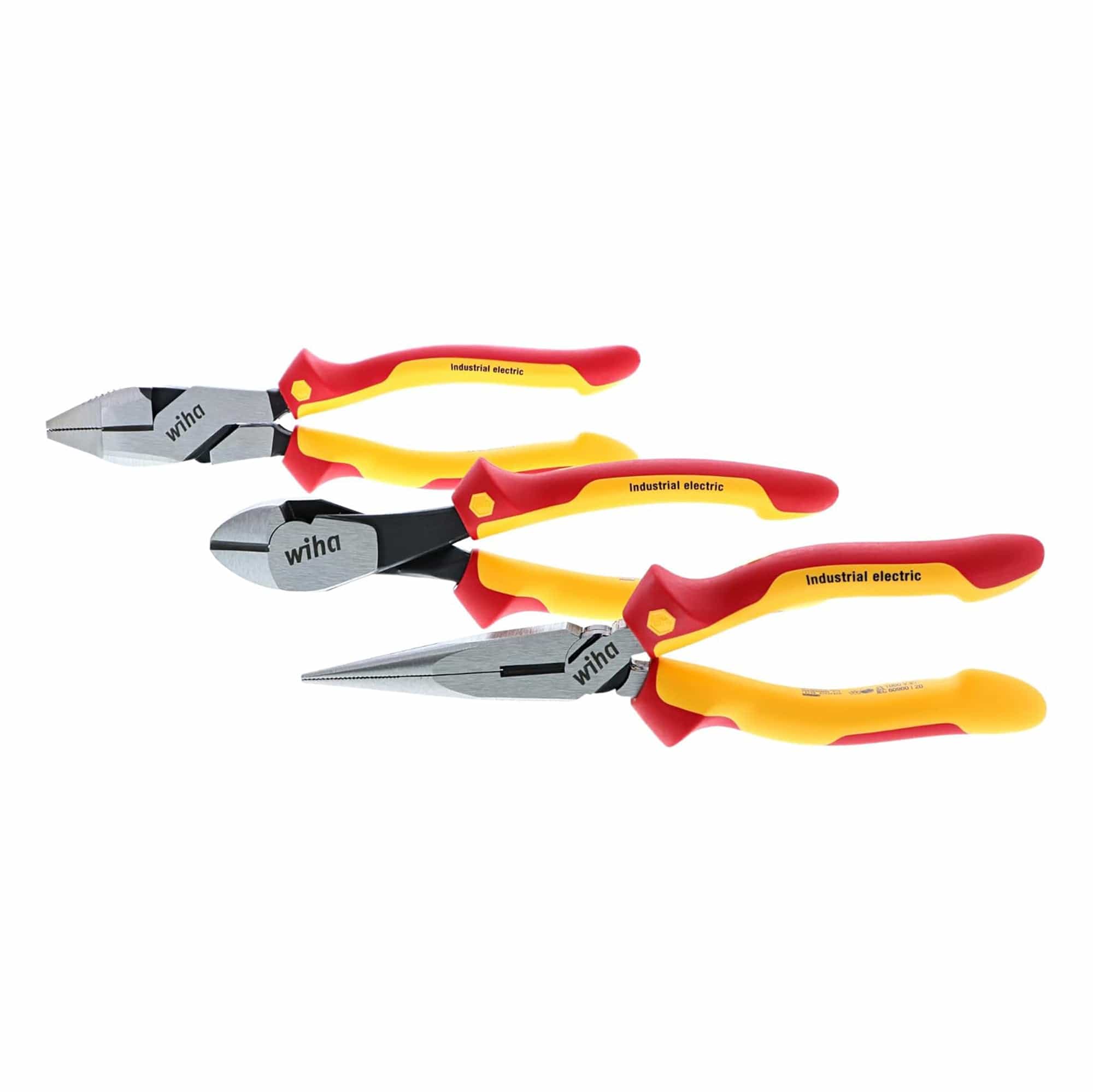 3 Piece Insulated Industrial Grip Pliers & Cutters Set Wiha Tools 32968