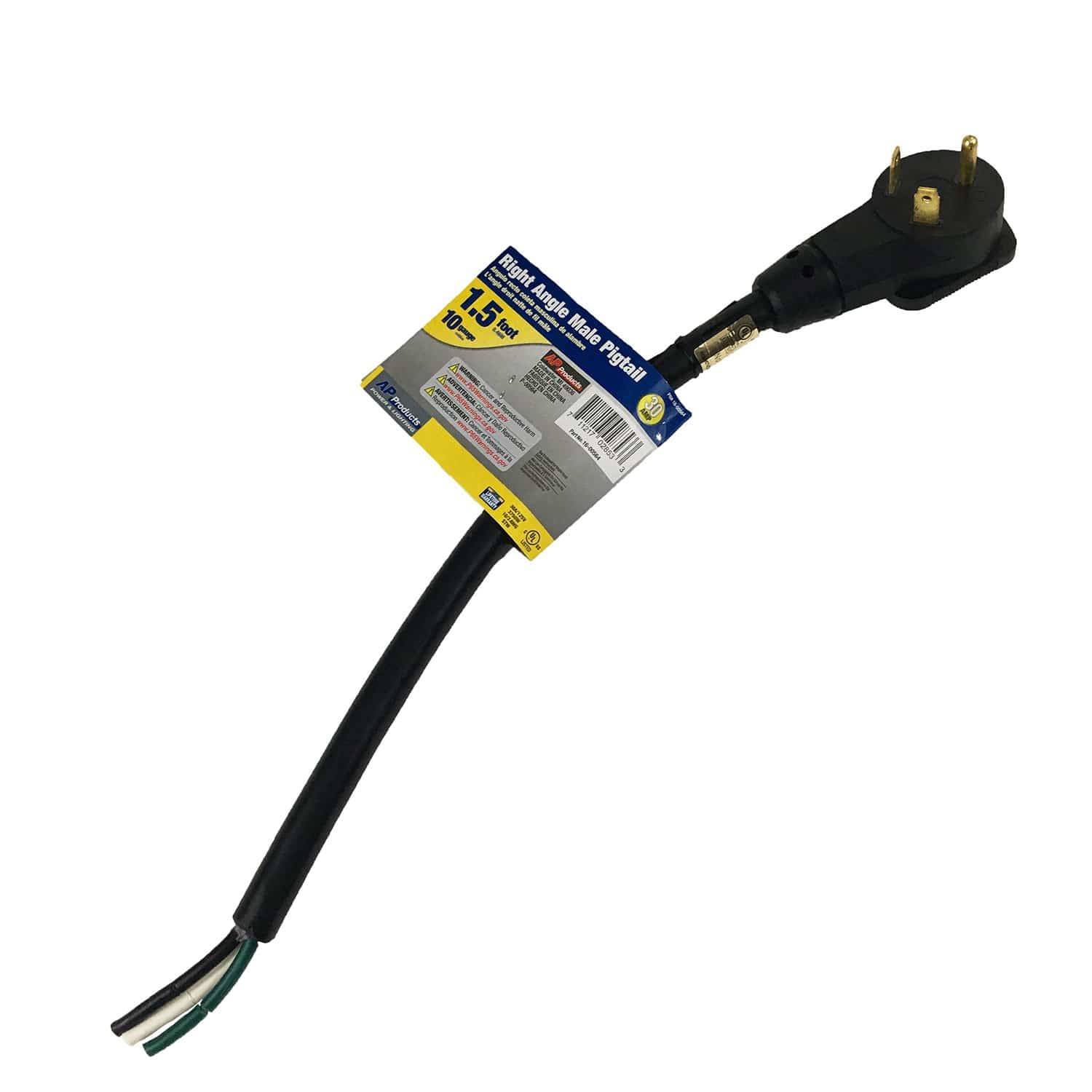 Voltec 16-00564 Right Angle male Pigtail Cord 18" 10/3 Stw 30A