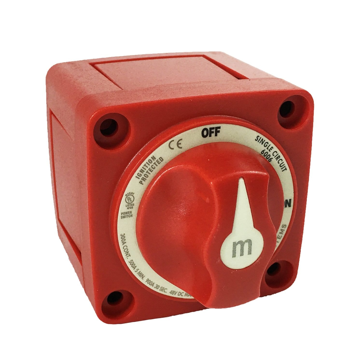 Blue Sea Systems 6006-BSS Power Products Mini Battery Switch M Series W/ Knob, Red