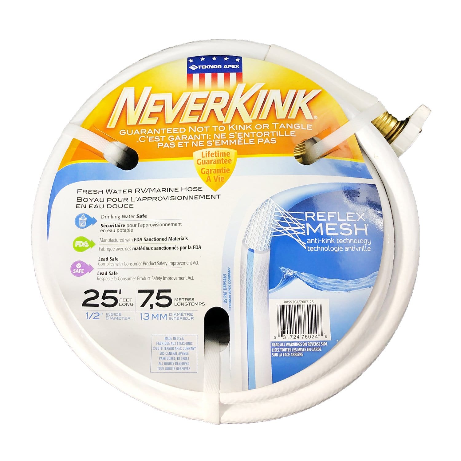 Teknor Apex 7602-25 NeverKink Fresh Water Hose White 1/2" x 25'