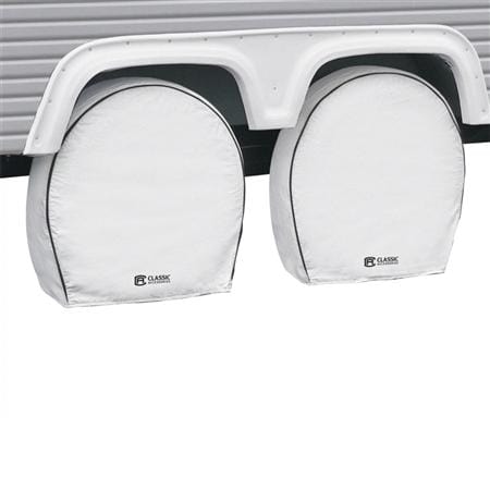 Classic Accessories 80-221-152302-00 Deluxe Vinyl Single Axle Tire Covers 26.75"- 29" White 4 Pack