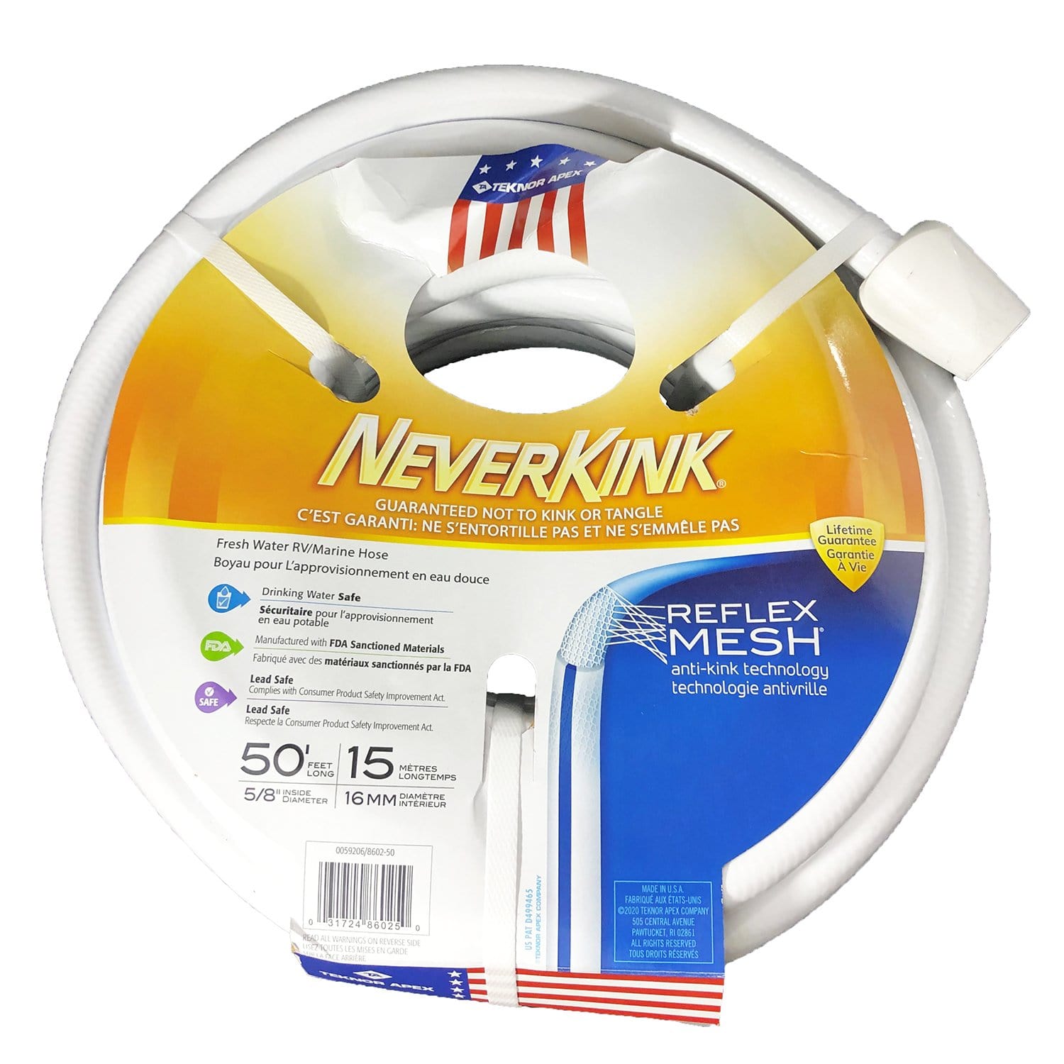 Teknor Apex 8602-50 NeverKink Fresh Water Hose White 5/8" x 50'