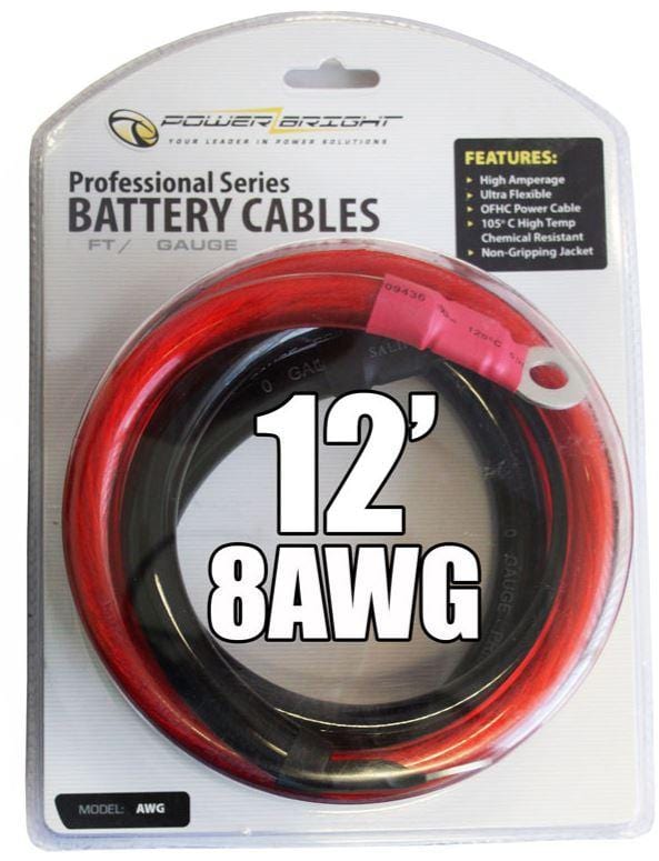 Powerbright 8AWG12 8 Gauge 12 Ft Battery Cables