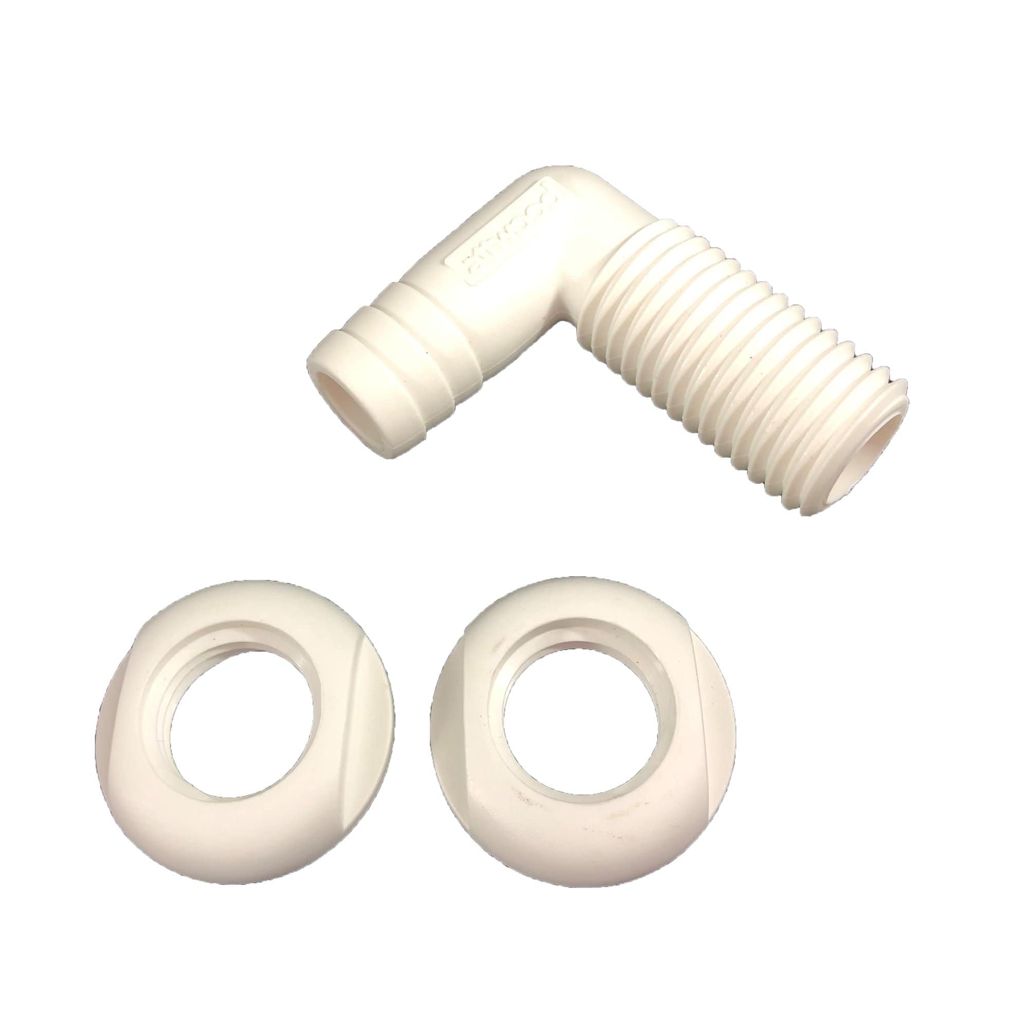 Attwood 3877-3 3/4" I.D. Hose 90 Degree Thru-Hull Connector, White