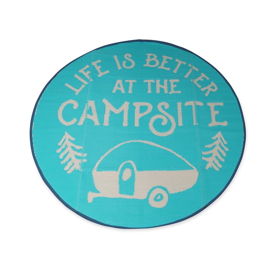 Camco 42835 6 Ft. Outdoor Mat "Life is Better at the Campsite" Round, Logo