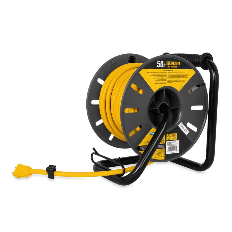 Camco 55291 Power Grip 50' Extension Cord Reel W/ USB Ports