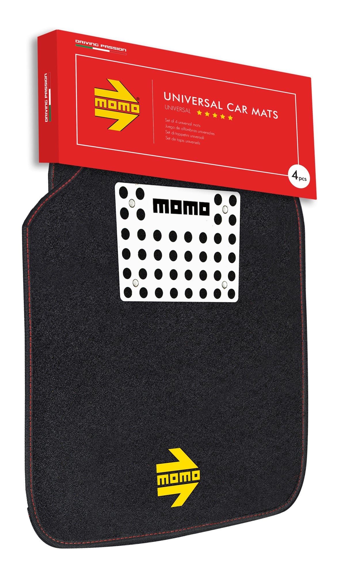 Momo CM016BR Car Floor Mats, Black/Red with Aluminum Foot Pad