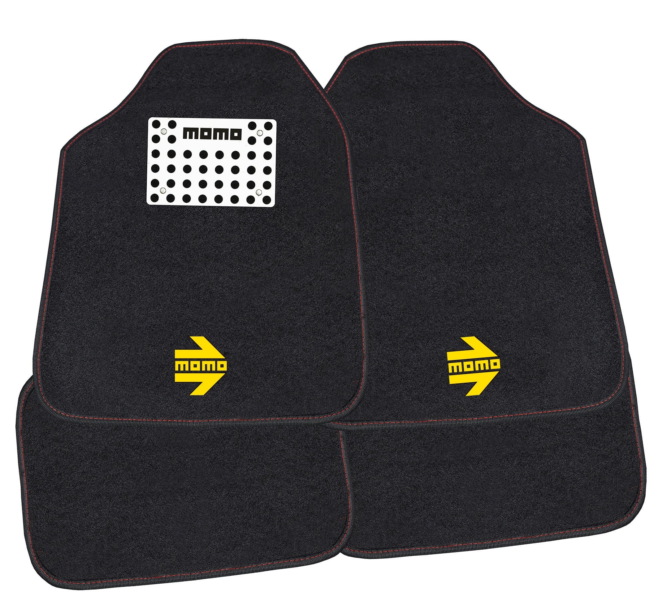 Momo CM016BR Car Floor Mats, Black/Red with Aluminum Foot Pad