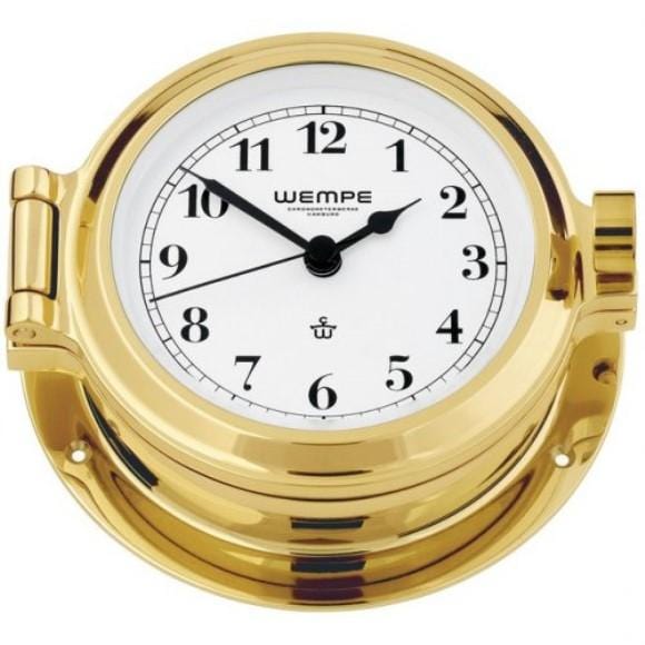 Wempe CW110004 Globaltec Nautical Brass Porthole Clock Quartz 120 X 38mm White/Black