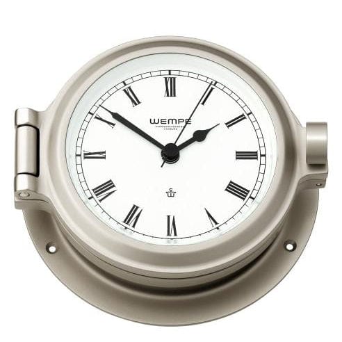 Wempe CW130001 Globaltec Brass Nickel Plated Porthole Clock Quartz 120 X 38mm White/Black