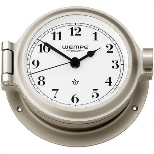 Wempe CW130004 Nautik Brass Nickel Plated Porthole Clock Quartz 120 X 38mm White/Black Arab.