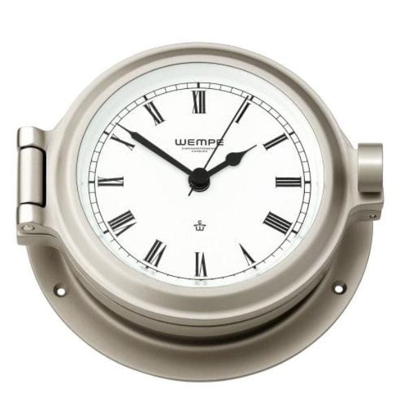 Wempe CW190001 Globaltec Cup Brass Nickel-Plated Porthole Clock Quartz 140 x 47mm Black/White, Roman
