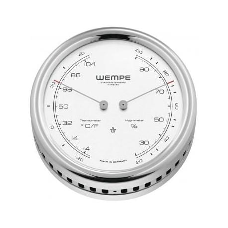 Wempe CW250015 Globaltec Pilot V Stainless Steel Thermometer/Hygrometer 100 x 35mm White/Black