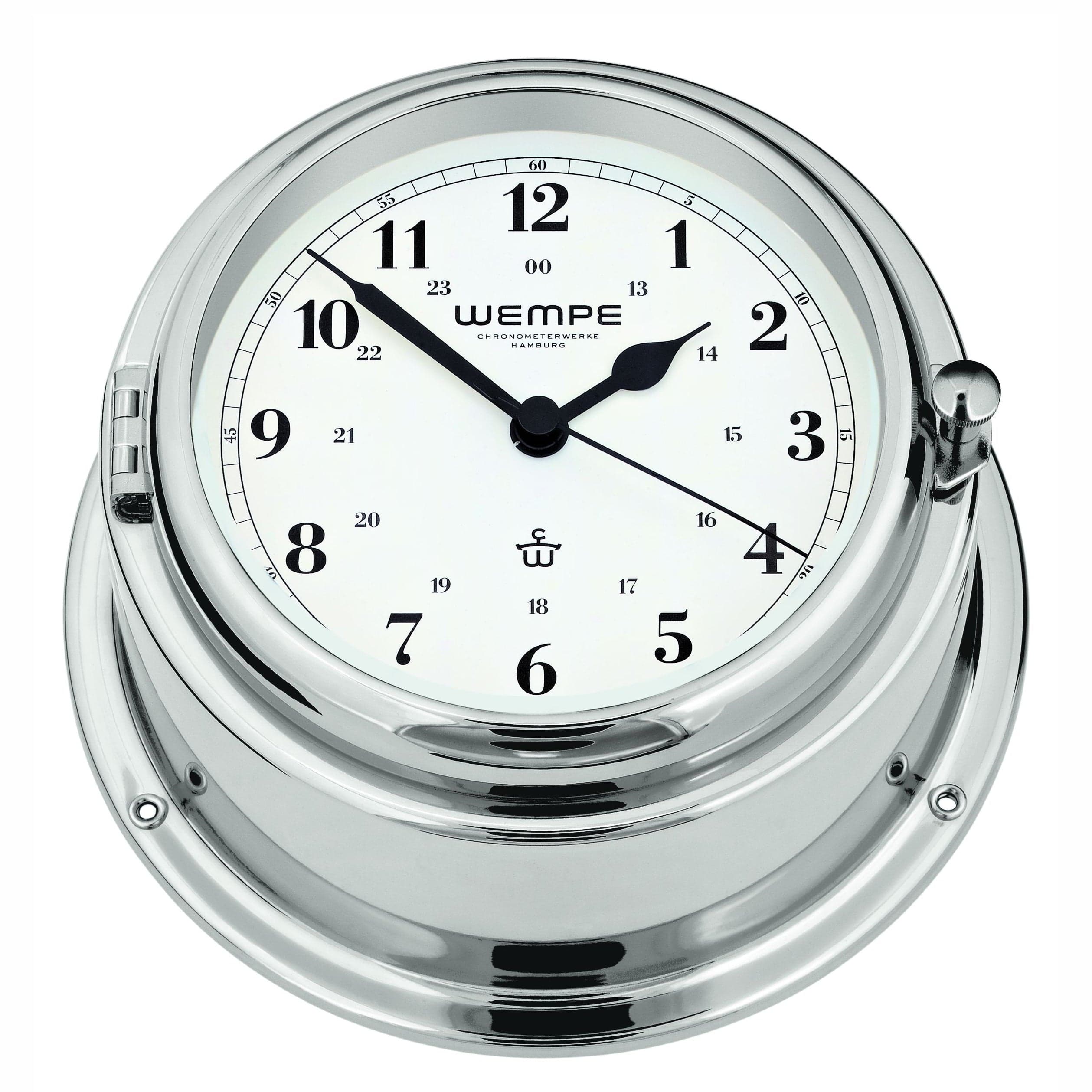 Wempe CW360004 Globaltec Bremen II Brass Chrome Plated Striking Bell Clock 150 X 75mm White/Black Arab.