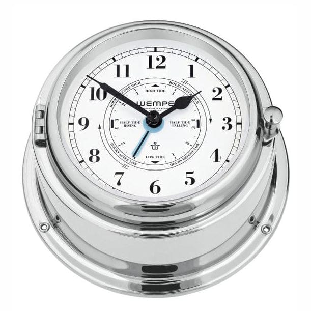 Wempe CW360007 Bremen II Brass Chrome Plated Tide Clock Quartz 150 X 75mm White/Black Arab.