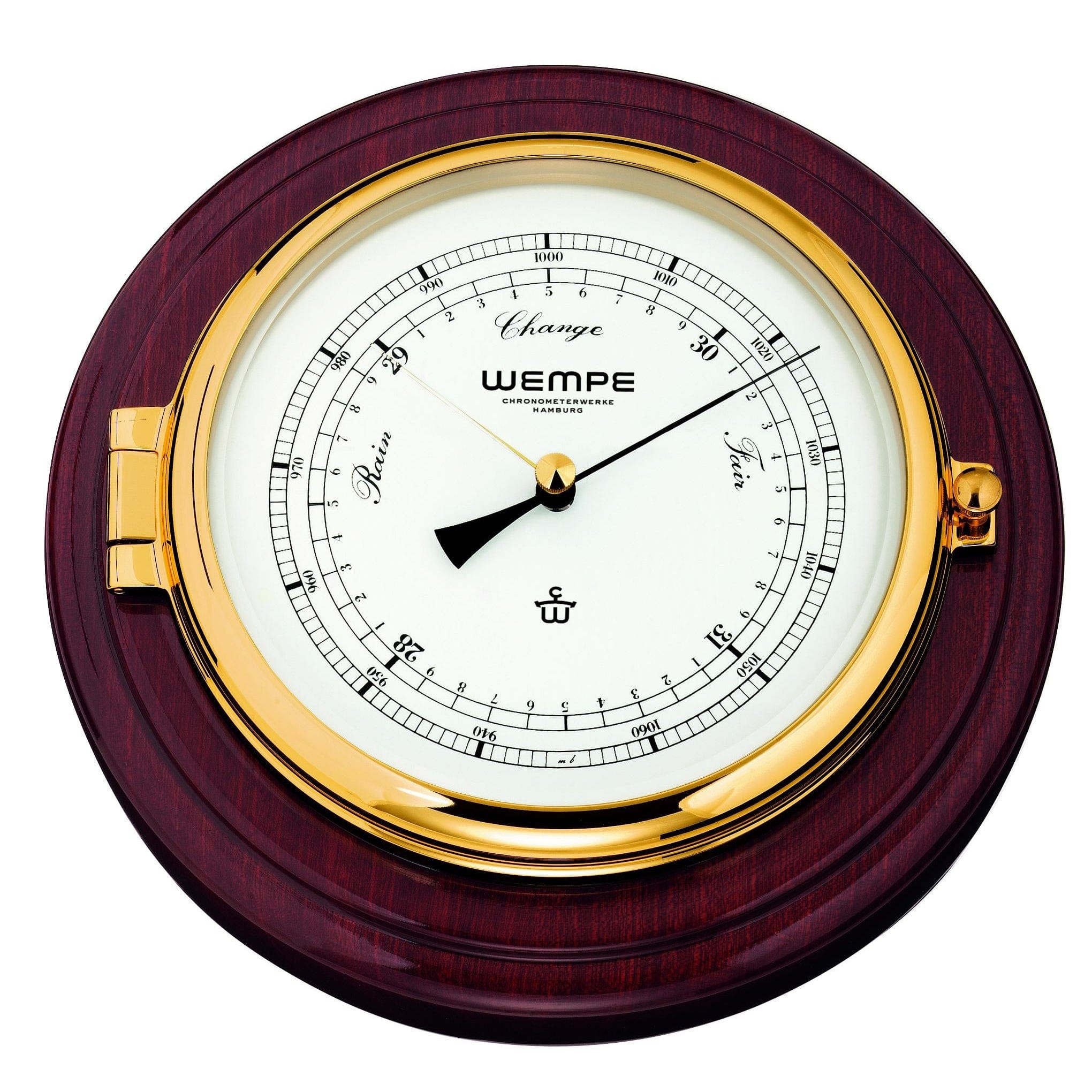 Wempe CW400002 Globaltec Skipper Brass/Mahogany Barometer 1-Diaphragm 210 X 50mm White/Black Hpa/Inch