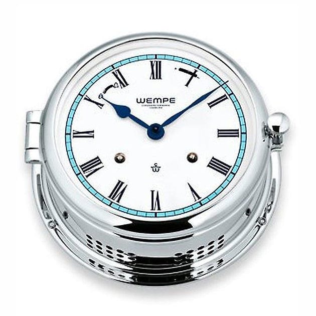 Wempe CW460001 Admiral II Brass Chrome Plated Striking Bell Clock 185 X 70mm White/Blue Roman