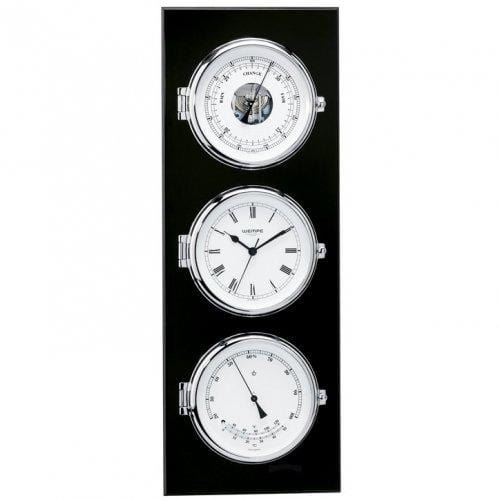 Wempe CW600008 Elegance Brass Chrome Plated Quartz Clock/Baro/Therm/Hygr 600 x 200mm White/Black Roman