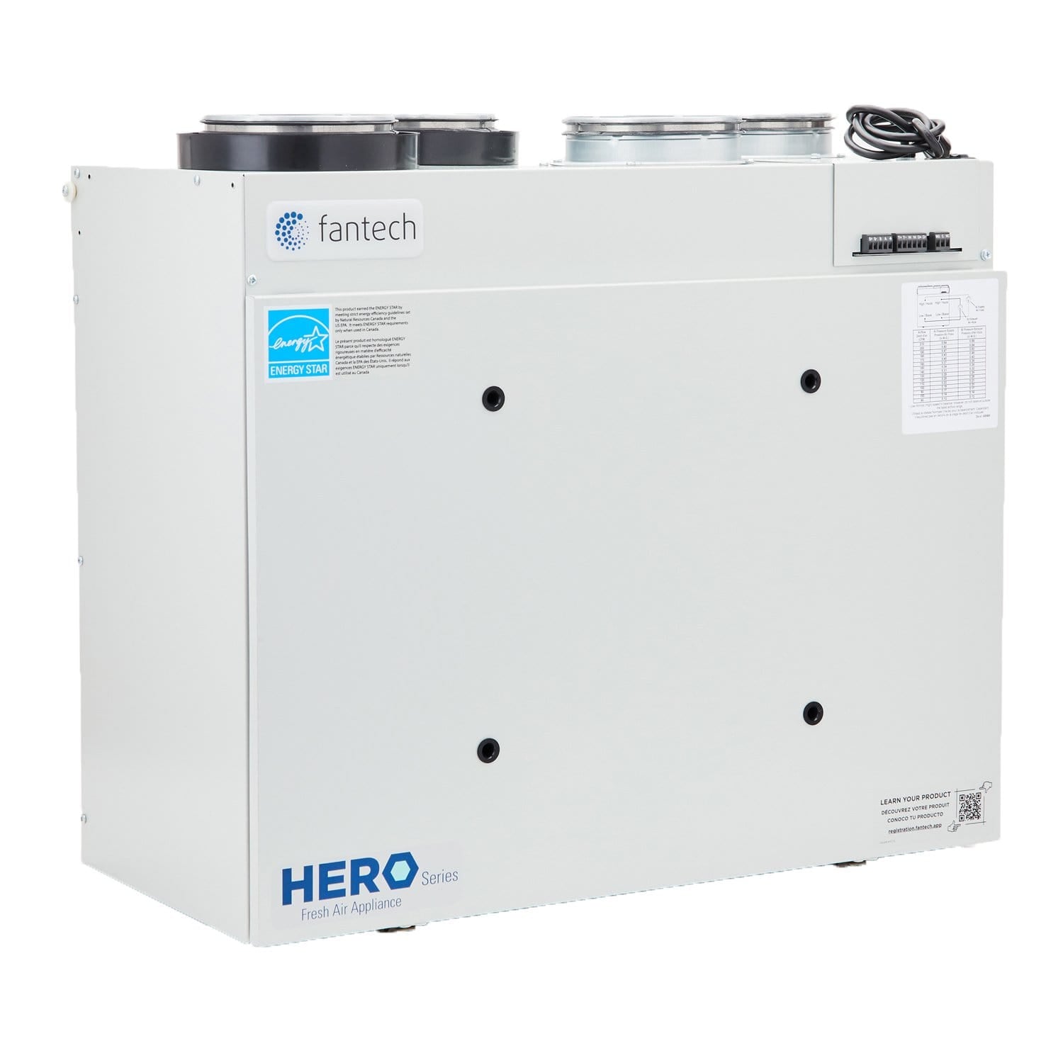FanTech HERO150H 6" Top Duct Connection Fresh Air Appliance Hrv, 160 Cfm, 120-1-60