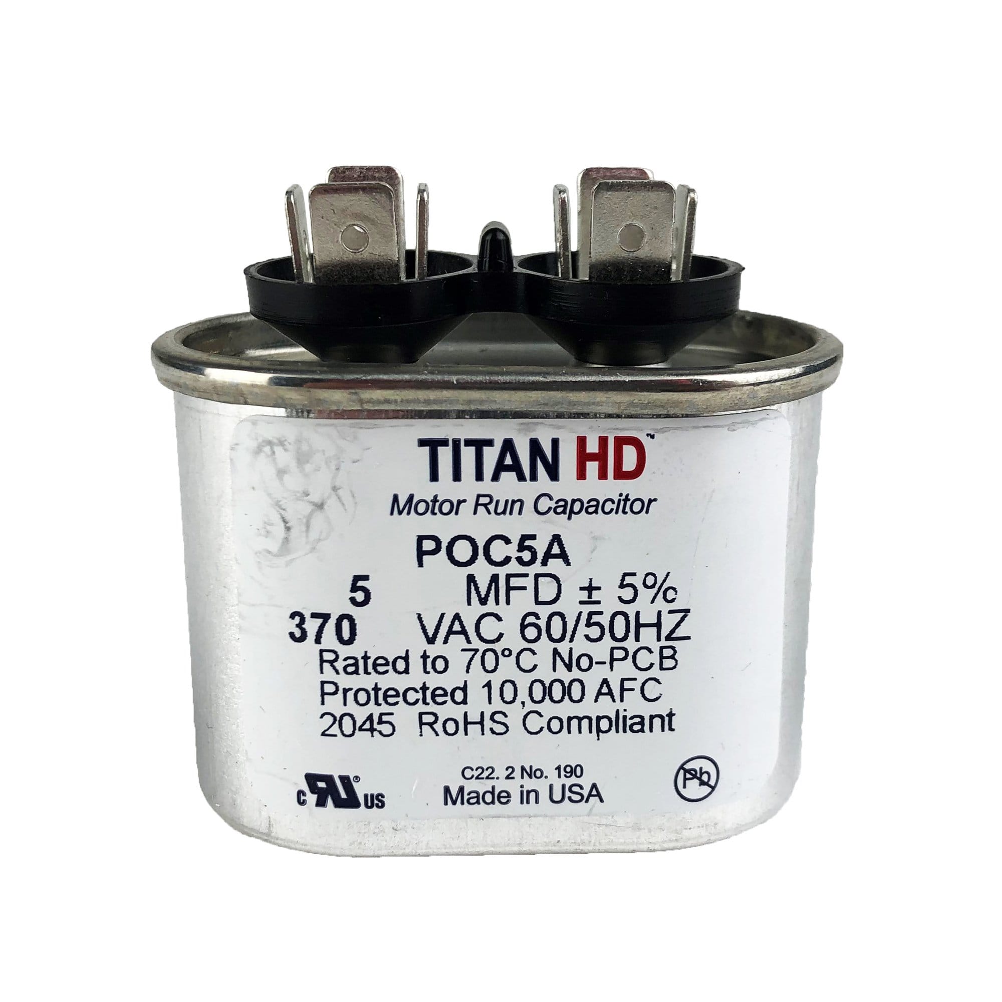 Packard POC5A Titan HD Run Capacitor 5 MFD 370V Oval