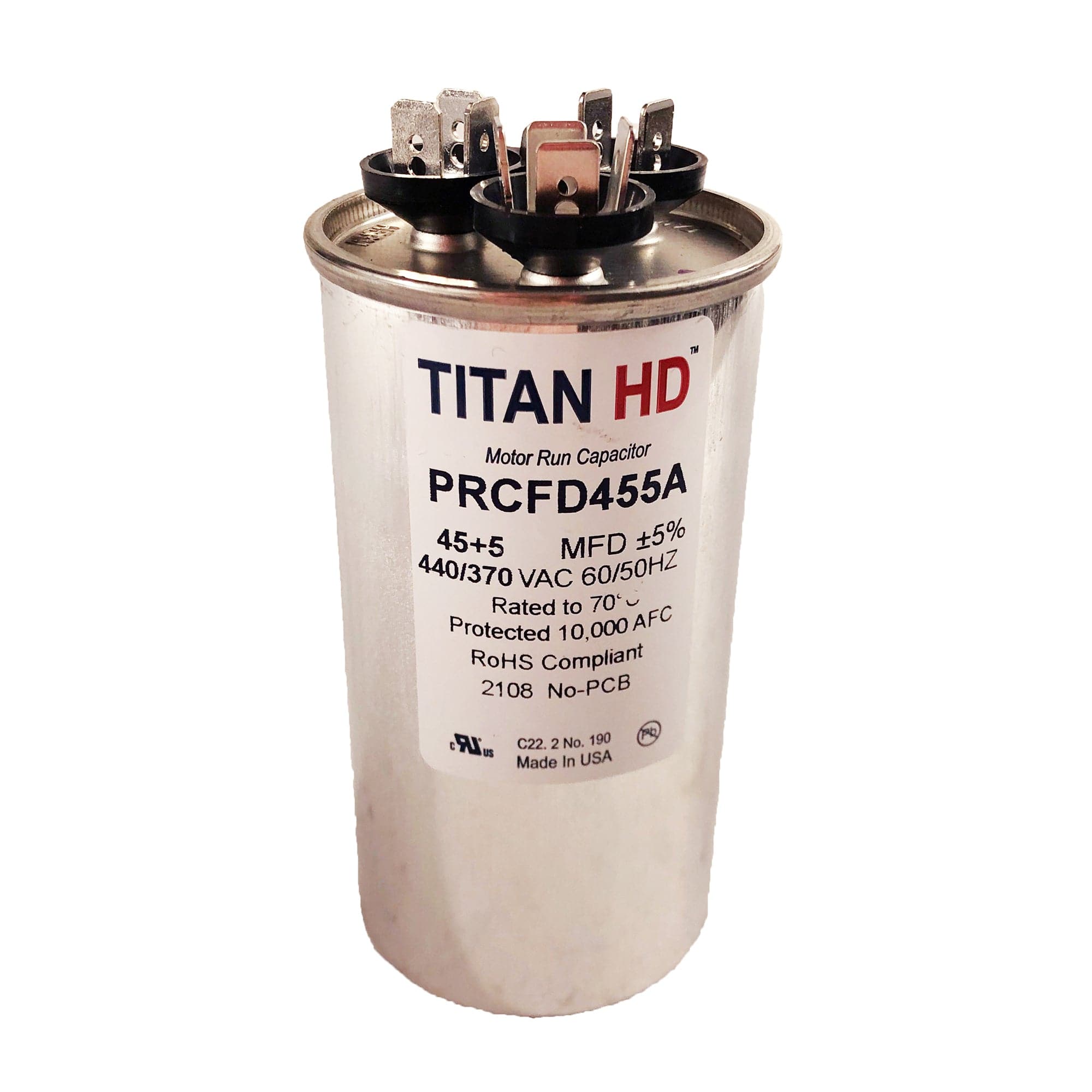 Packard PRCFD455A TITAN HD Run Capacitor 45+5 MFD 440/370 Volt Round