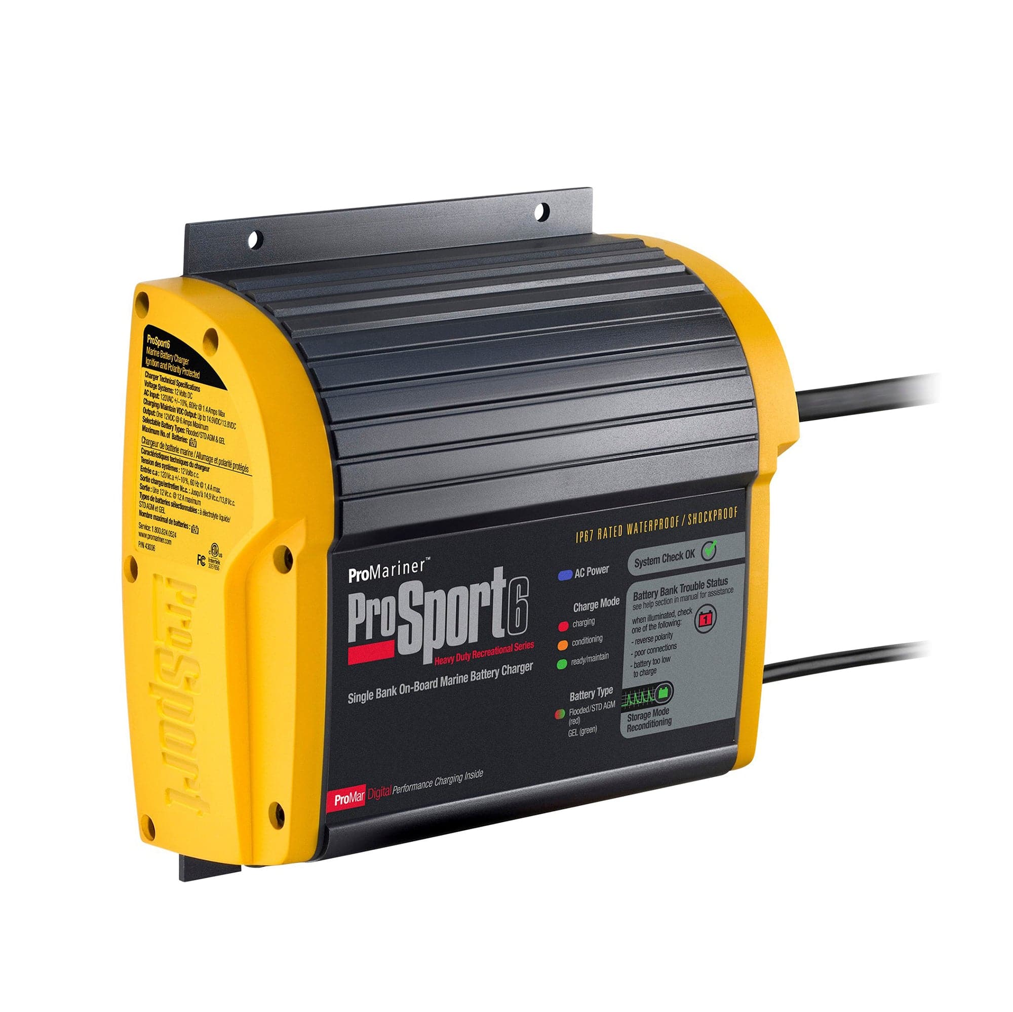 ProMariner 43023 Power Products ProSport 6 PFC, 6A, 1-Bank, Waterproof On-Board Battery Charger, Universal AC Input