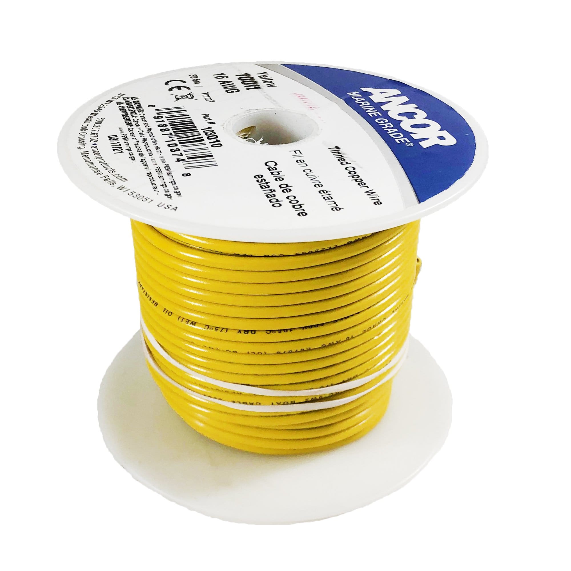 Ancor 103010 Power Products Tinned Copper Wire, 16 AWG (1mm2), Yellow, 100 ft.