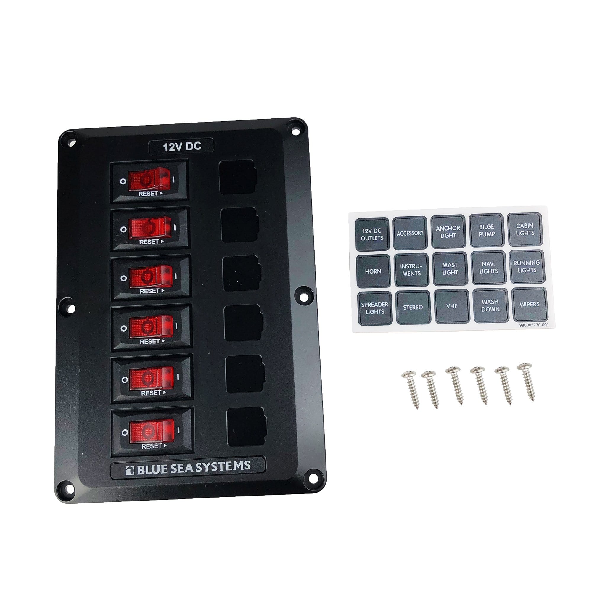 Blue Sea Systems 4352-BSS Power Products BelowDeck Circuit Breaker Panel, 6 Positions