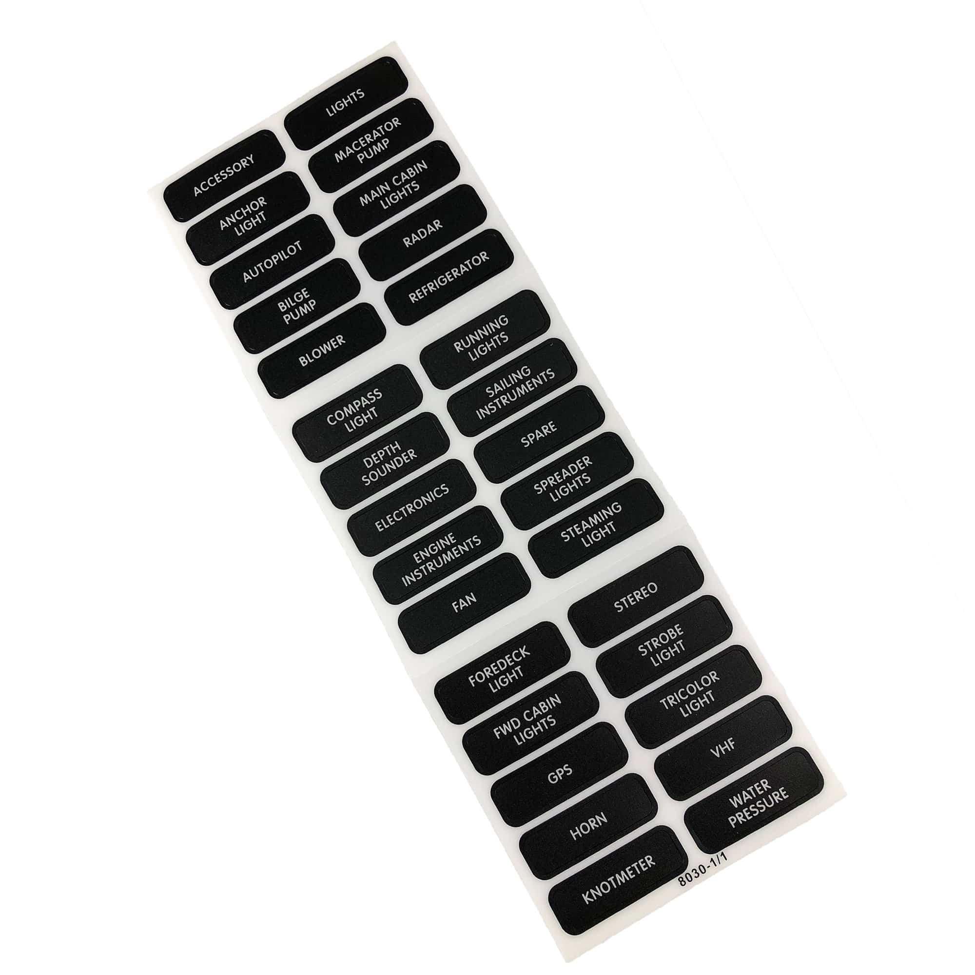 Park Power 8030-BSS Blue Sea Systems Basic DC Panel Label Set, 30 Labels