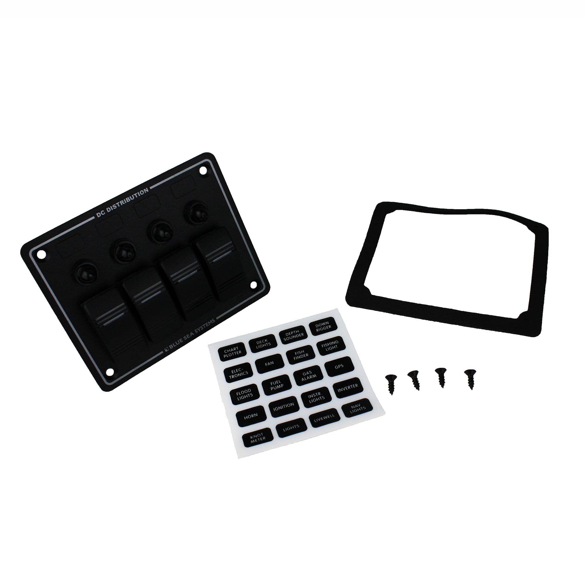 Blue Sea Systems 8372-BSS 12/24V Water Resistant Circuit Breaker Panel, 4 Position, Black