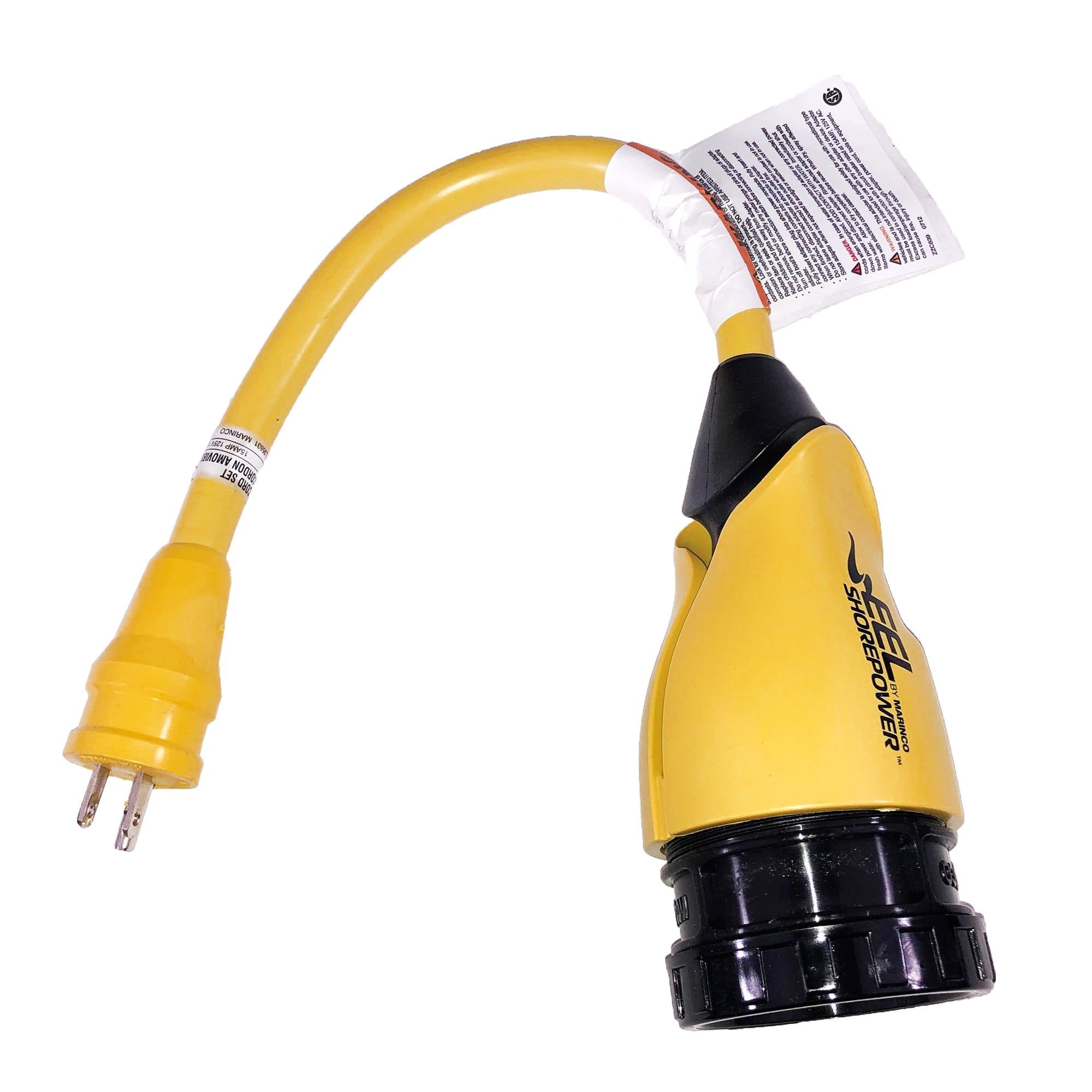 Marinco P15-30 EEL 30A-125V Female to 15A-125V Male Pigtail Adapter 25' - Yellow