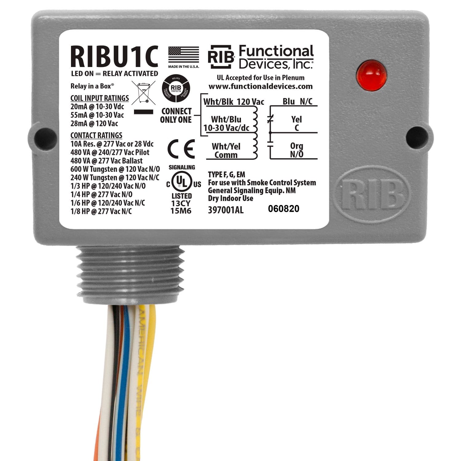 Packard RIBU1C Functional Devices Enclosed Pilot Relay 10 Amp SPDT 10-30VAC/DC/120VAC