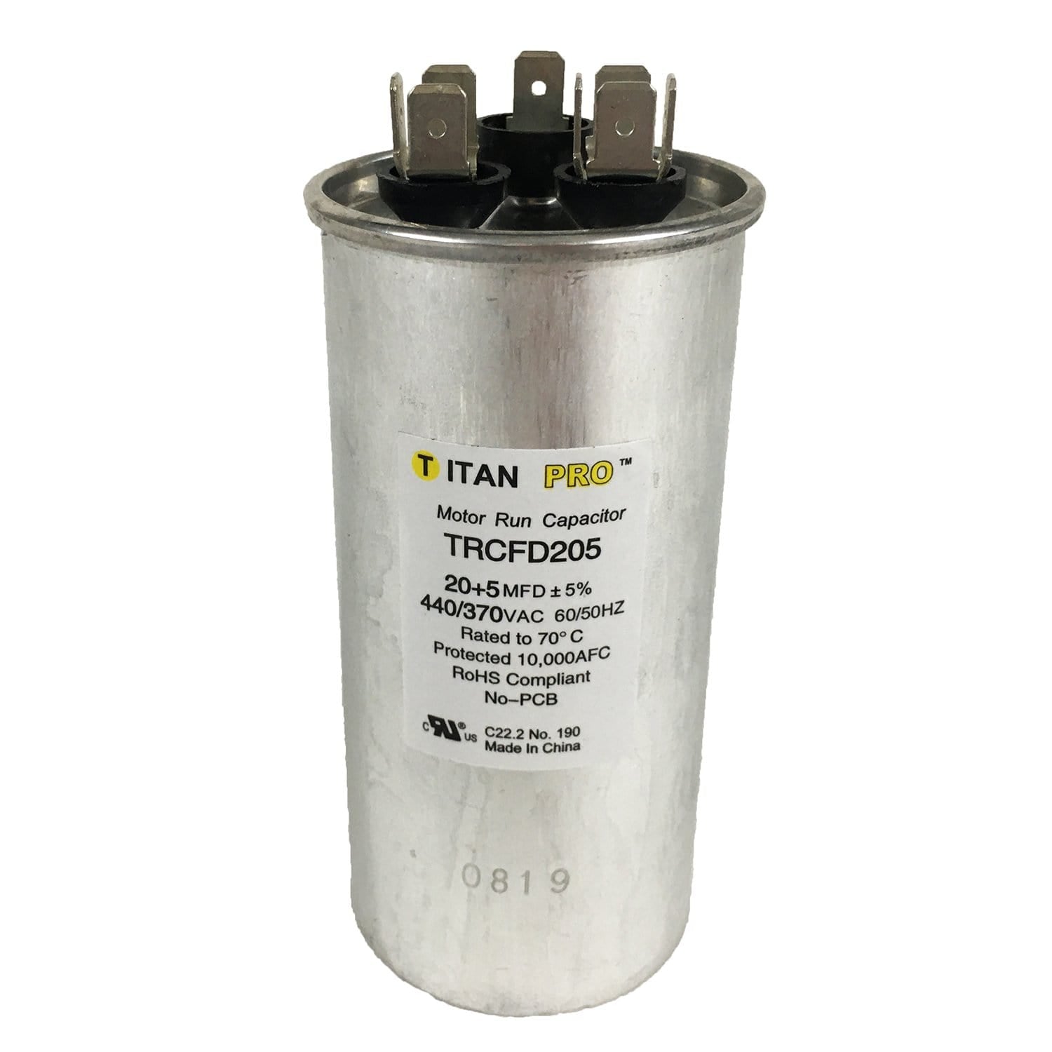 Packard TRCFD205 Titan Pro Run Capacitor 20+5 MFD 440/360 Volt Round