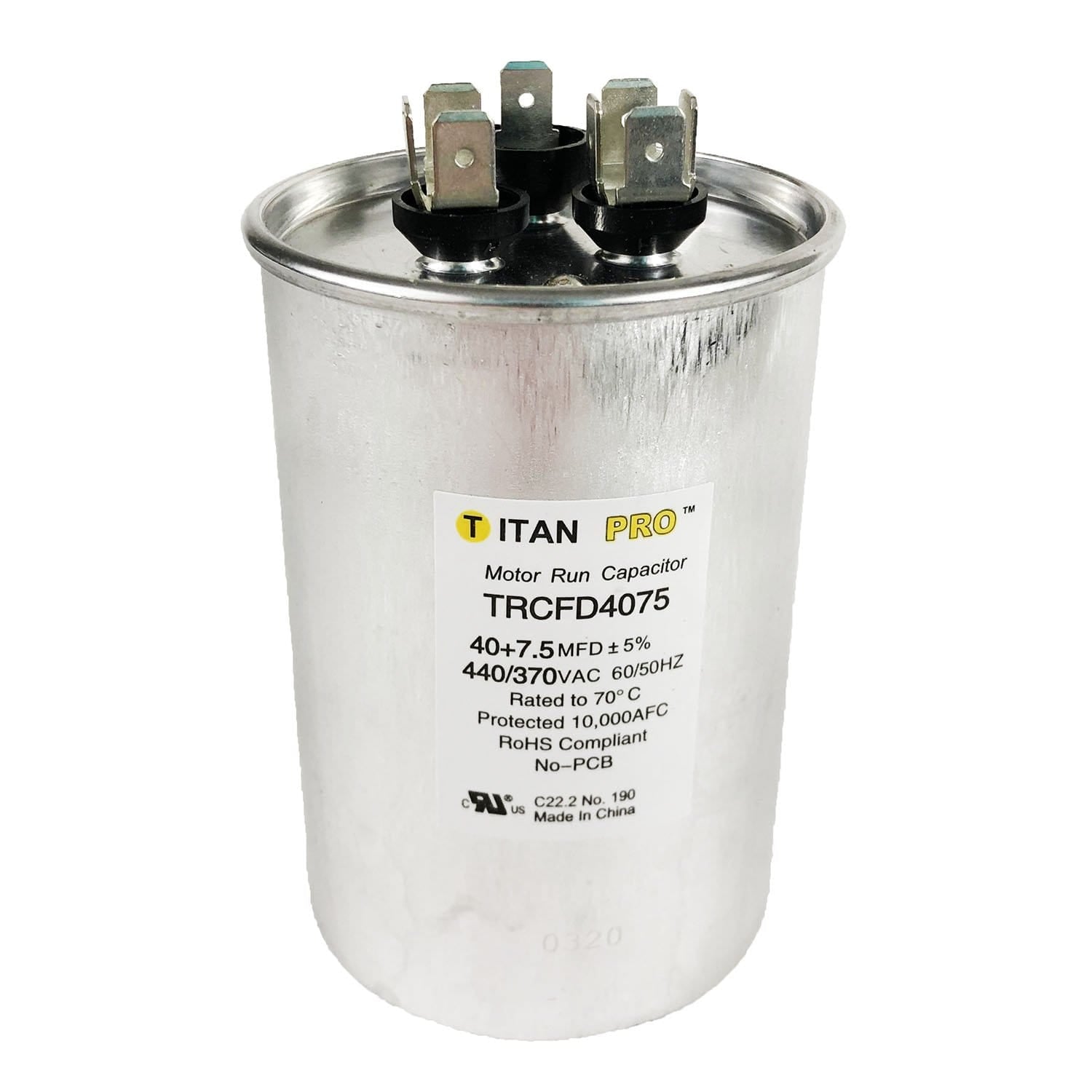 Packard TRCFD4075 TITAN PRO Run Capacitor 40+7.5 MFD 440/370 Volt Round