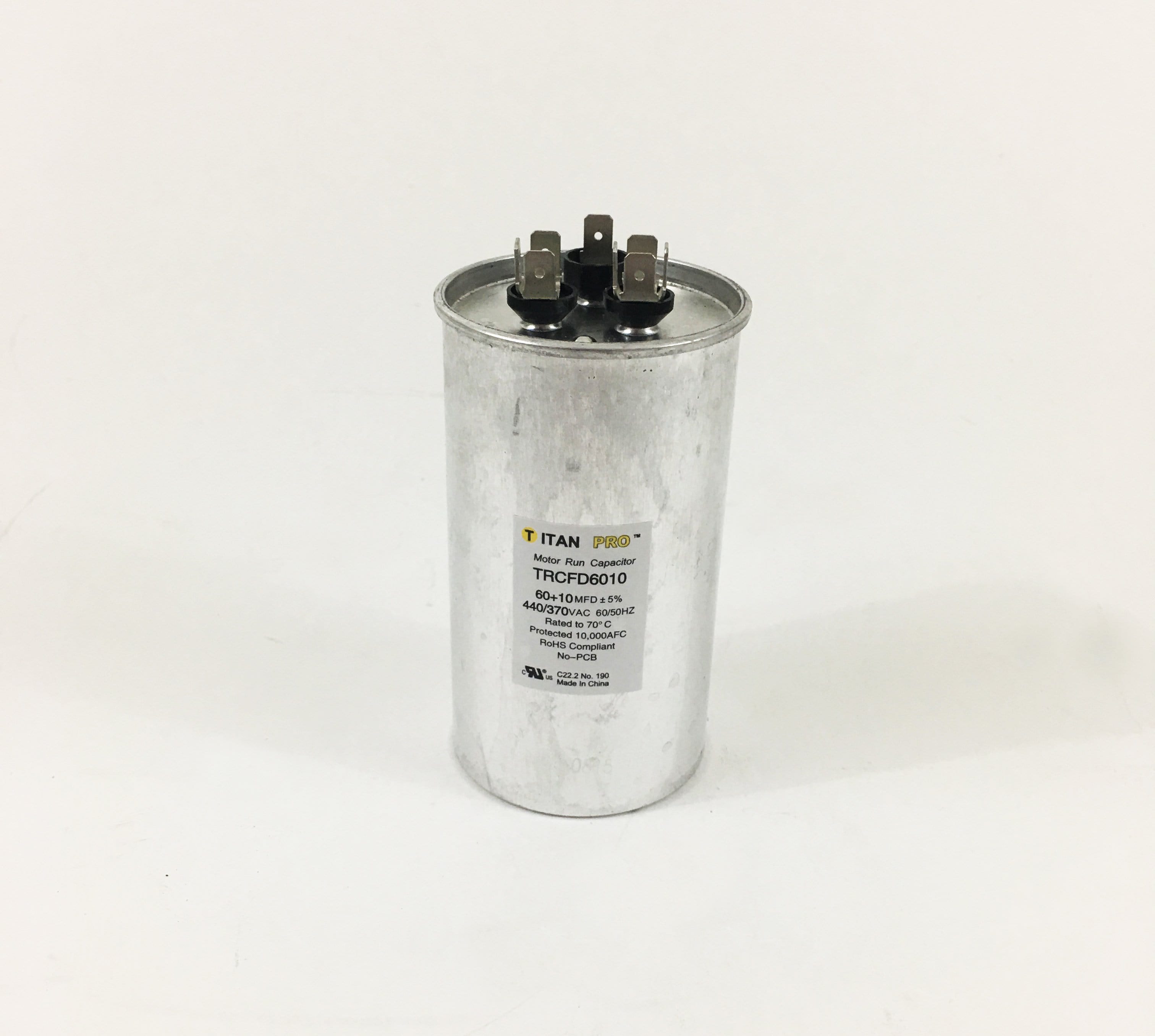 TITAN PRO TRCFD6010 Run Capacitor 60+10 MFD 440/370 Volt Round