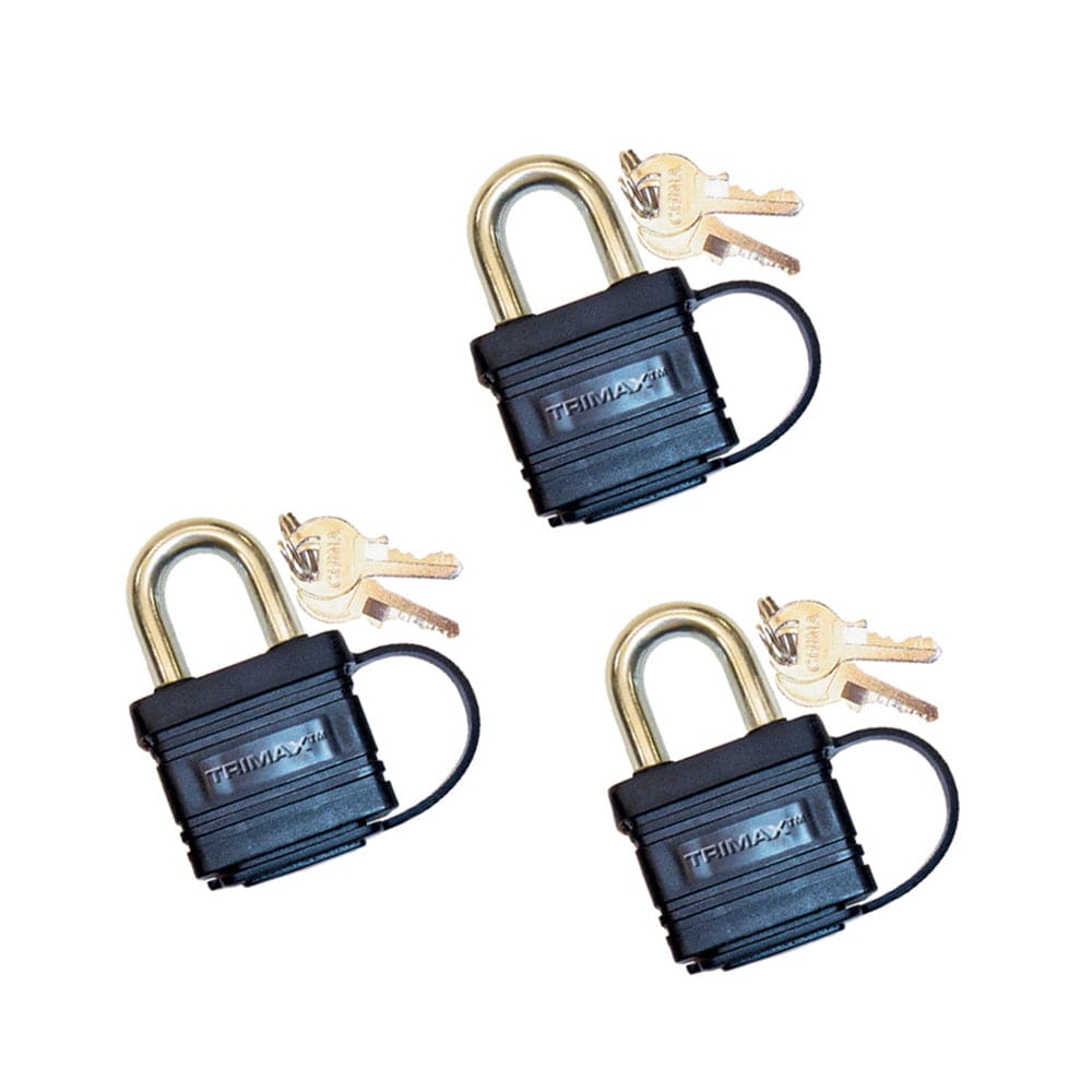 Trimax TPW3125 Dual Locking Keyed Alike Weatherproof Solid Steel Locks - 3 Pack