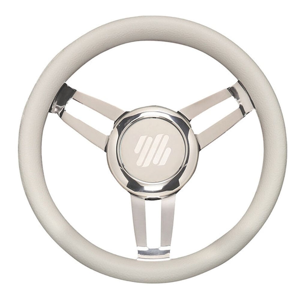 Uflex FOSCARI V/CH/W 13.8" Dia. Steering Wheel, White Vinyl Grip, Chrome 3-Spoke, 3/4" Taper