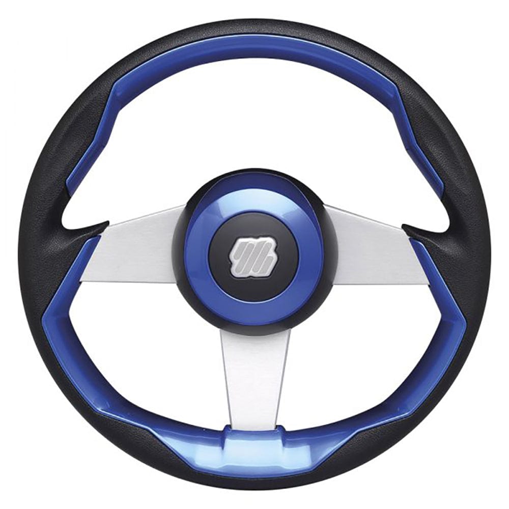 Uflex GRIMANI BL/S 13.8" Dia. Steering Wheel 21227Z, Blue/Black Grip, Aluminum 3-Spoke