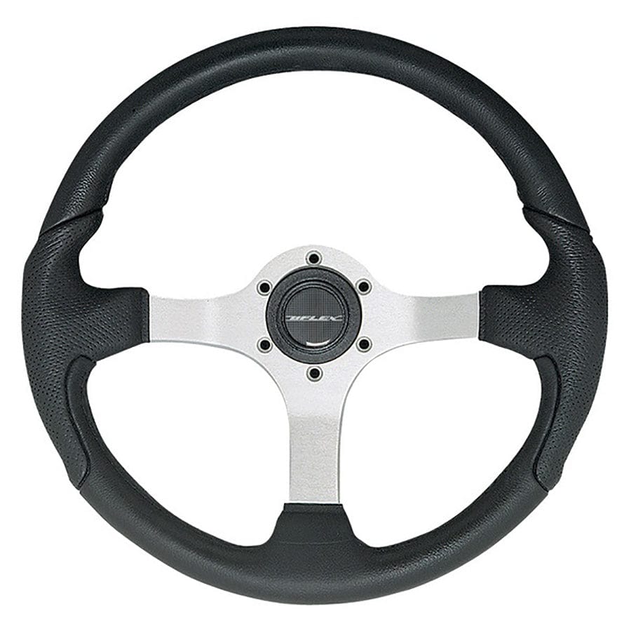 Uflex NISIDA-B/S 13.8" Dia. Steering Wheel 61813P, Soft Touch, Black Grip, Silver Spokes