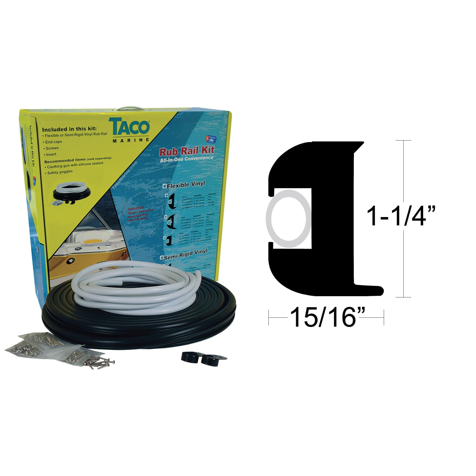 Taco Marine V11-3447BBK70-2 Flexible Rub Rail Kit 15/16"W x 1-1/4"H x 70'L