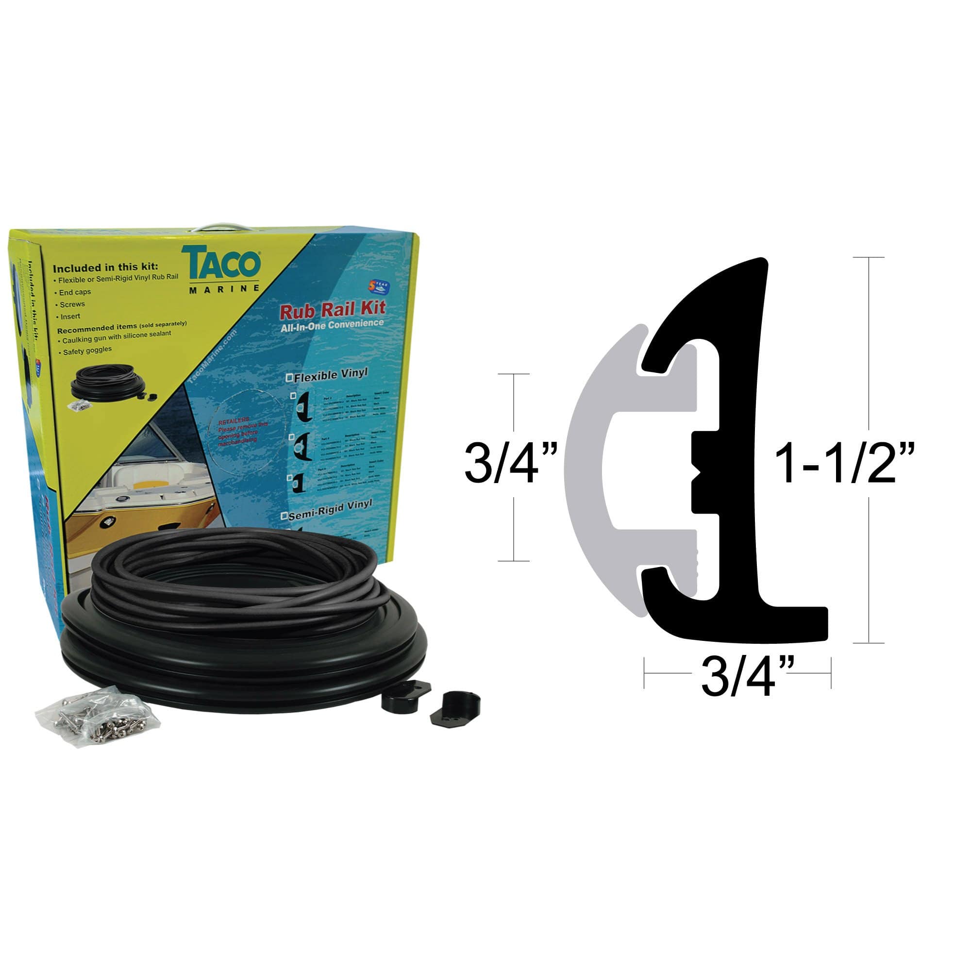TACO V11-9795BBK50D-2 Flex Vinyl Semi-Rigid Rub Rail Kit 3/4