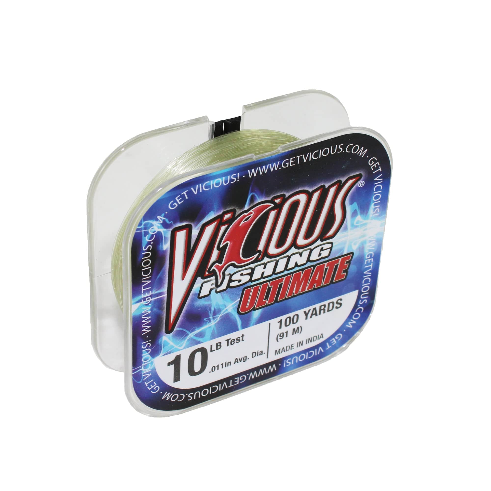 Vicious Fishing PVGN10 10 Lb. Ultimate Monofilament Fishing Line, 100 Yards, .011" Dia. - Lo-Vis Green