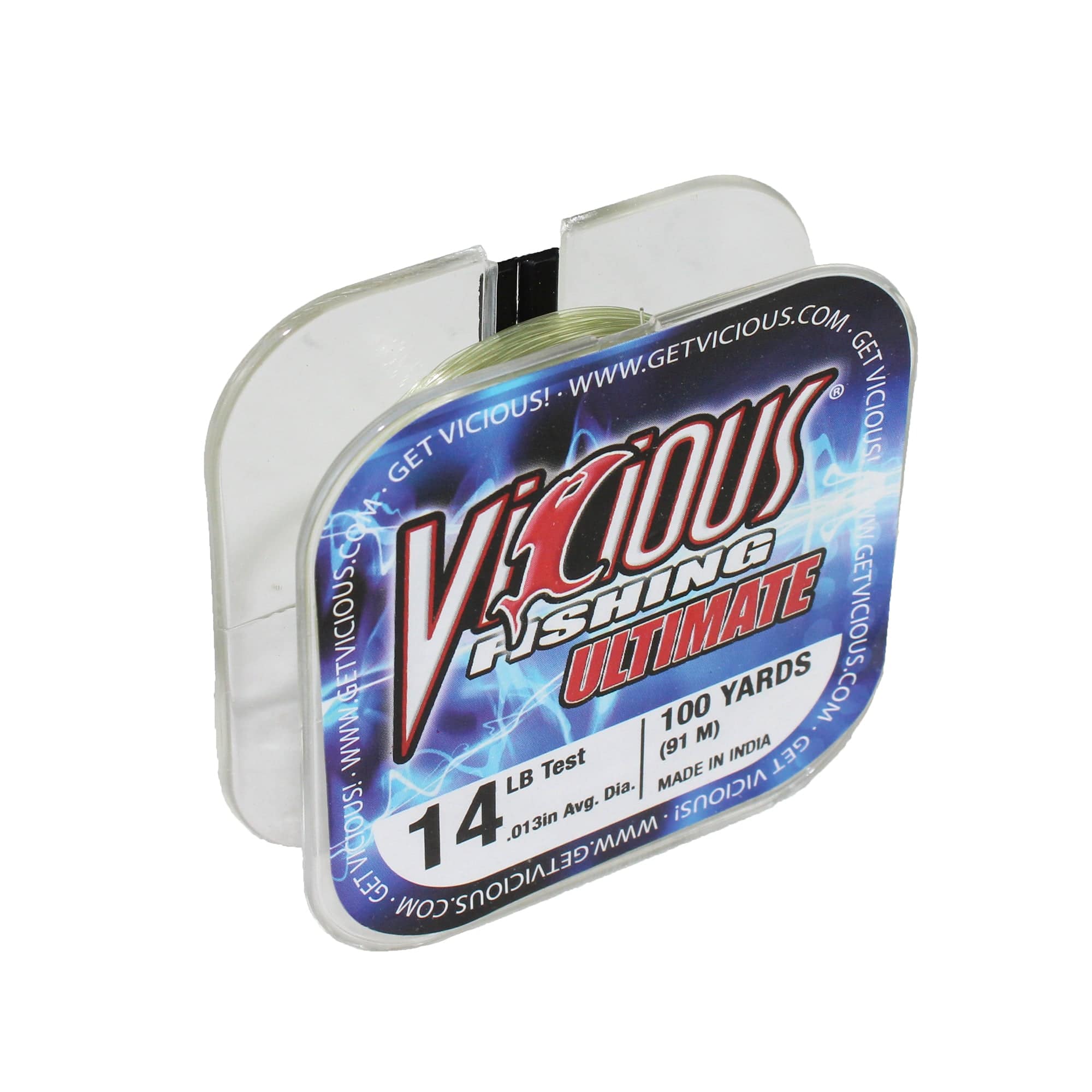 Vicious Fishing PVGN14 14 Lb. Ultimate Monofilament Fishing Line, 100 Yards, .013" Dia. - Lo-Vis Green